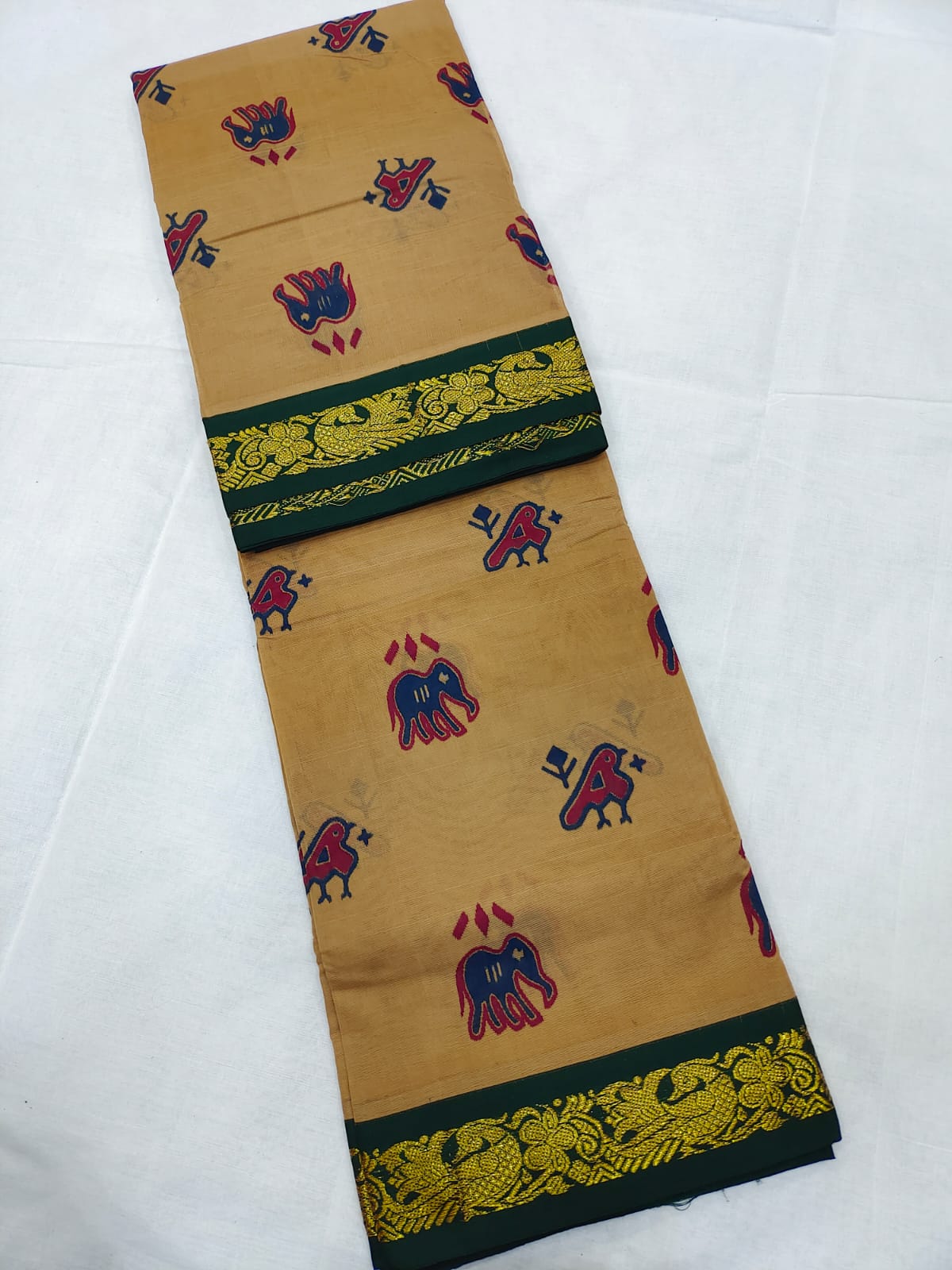 Mangalagiri cotton zari border printed saree