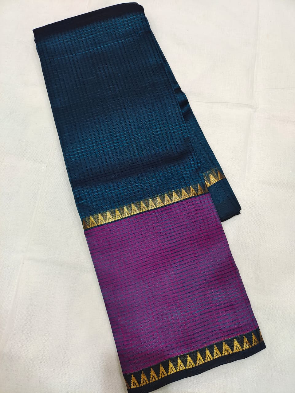 Mangalagiri pattu plain beautiful missing check saree - Vannamayil Fashions