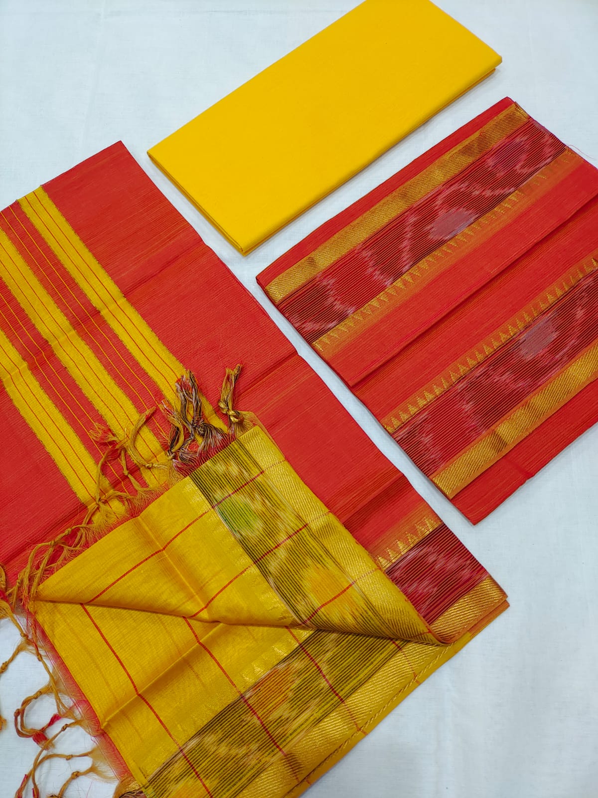 Mangalagiri pattu pochampalli border dress material set