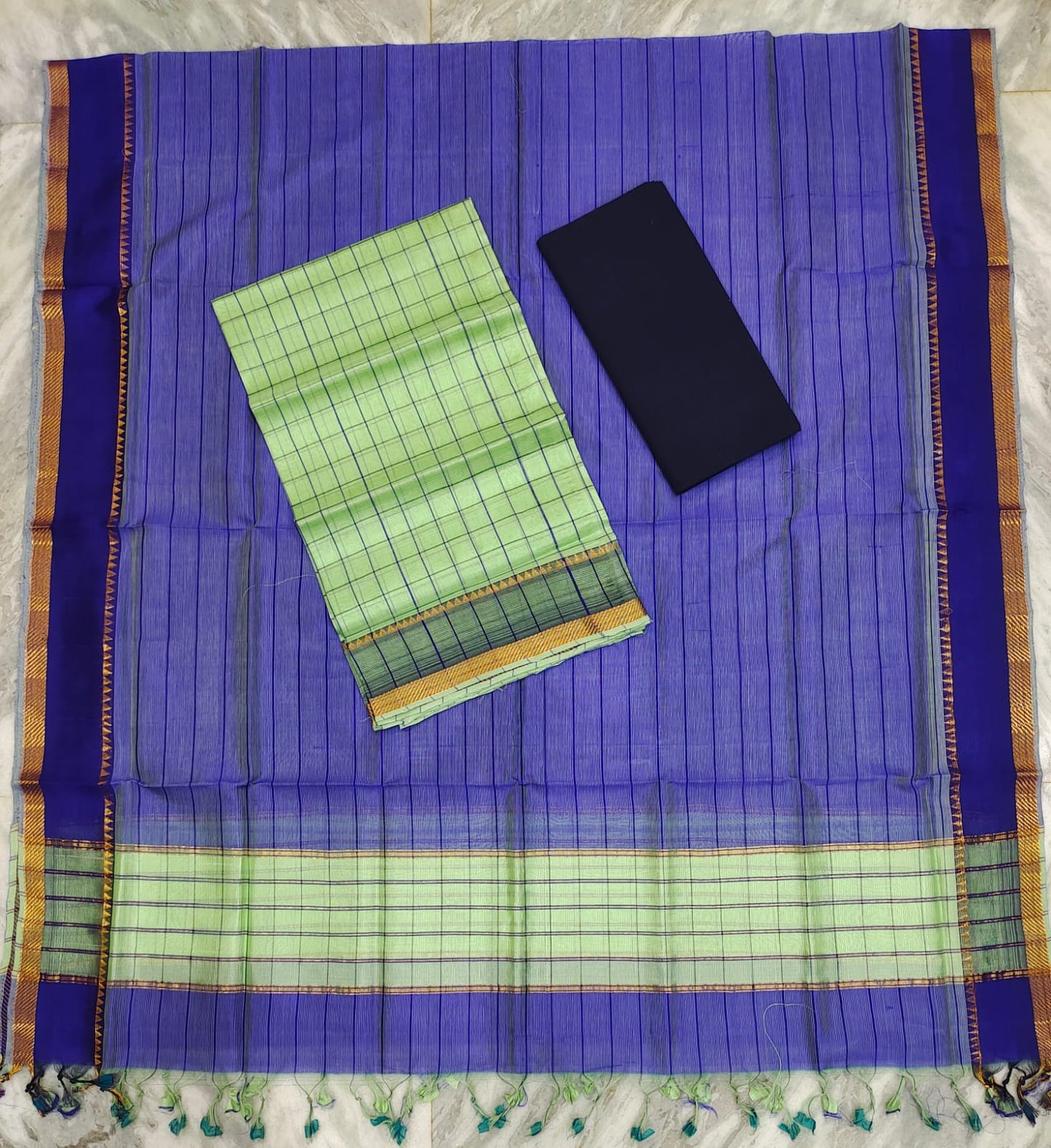 Mangalagiri pattu stripes dress material set (unstitched)