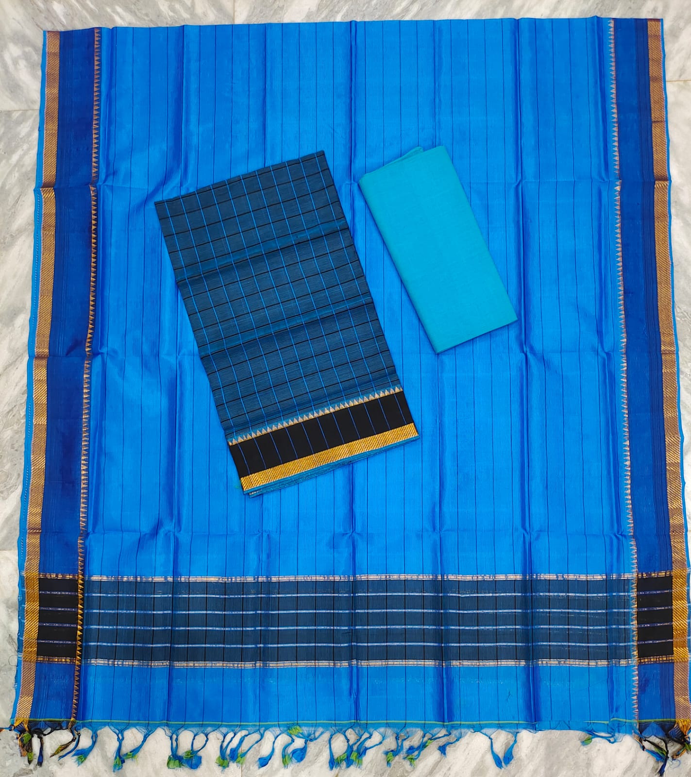 Mangalagiri pattu stripes dress material set (unstitched)