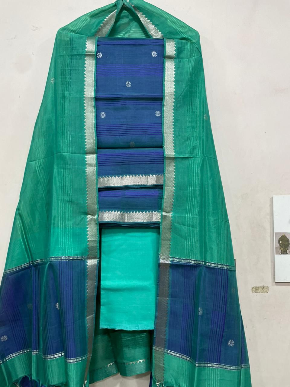 Mangalagiri pattu zari border zari buta work dress material set's (unstitched)