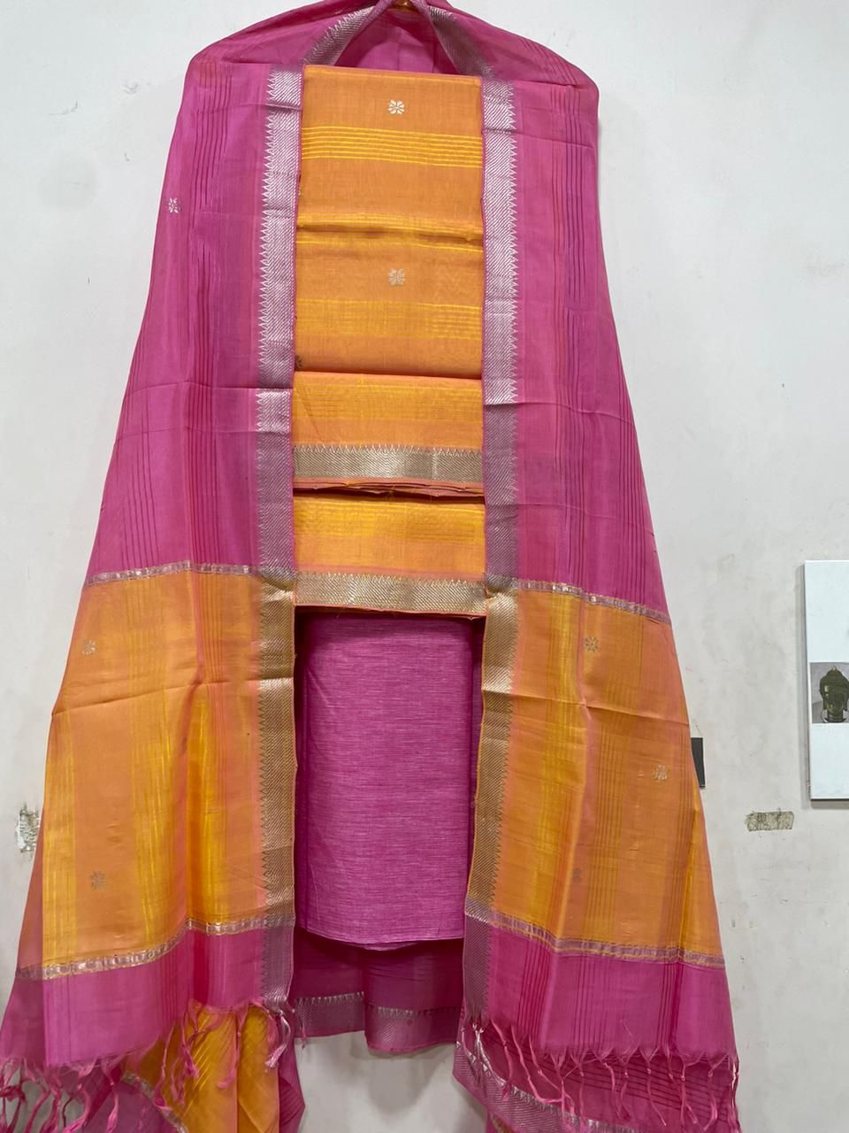 Magenta Vichitra Silk Wedding Wear Dress Material