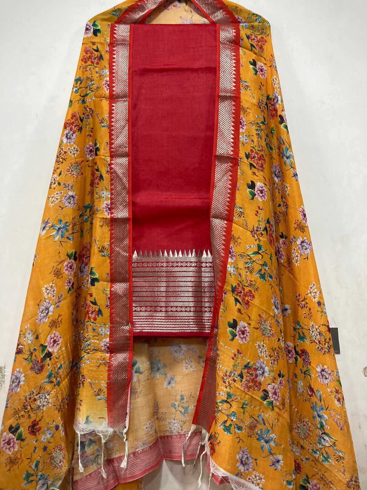 Mangalagiri pure pattu by cotton pen kalamkari dress material