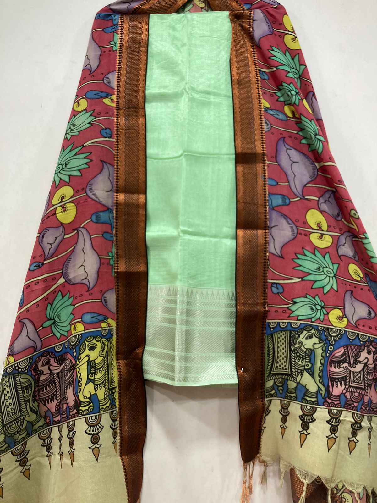 Mangalagiri pure pattu by cotton pen kalamkari dress material www.vannamayil