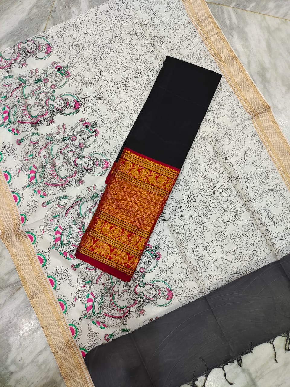 Mangalgiri cotton kanchi border saree & pattu digital printed voni lehenga sets