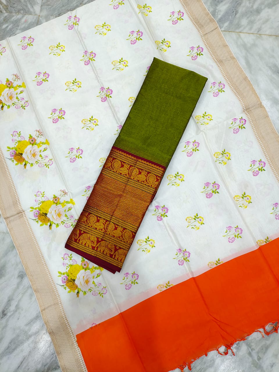 Mangalgiri cotton kanchi border saree & pattu digital printed voni lehenga sets
