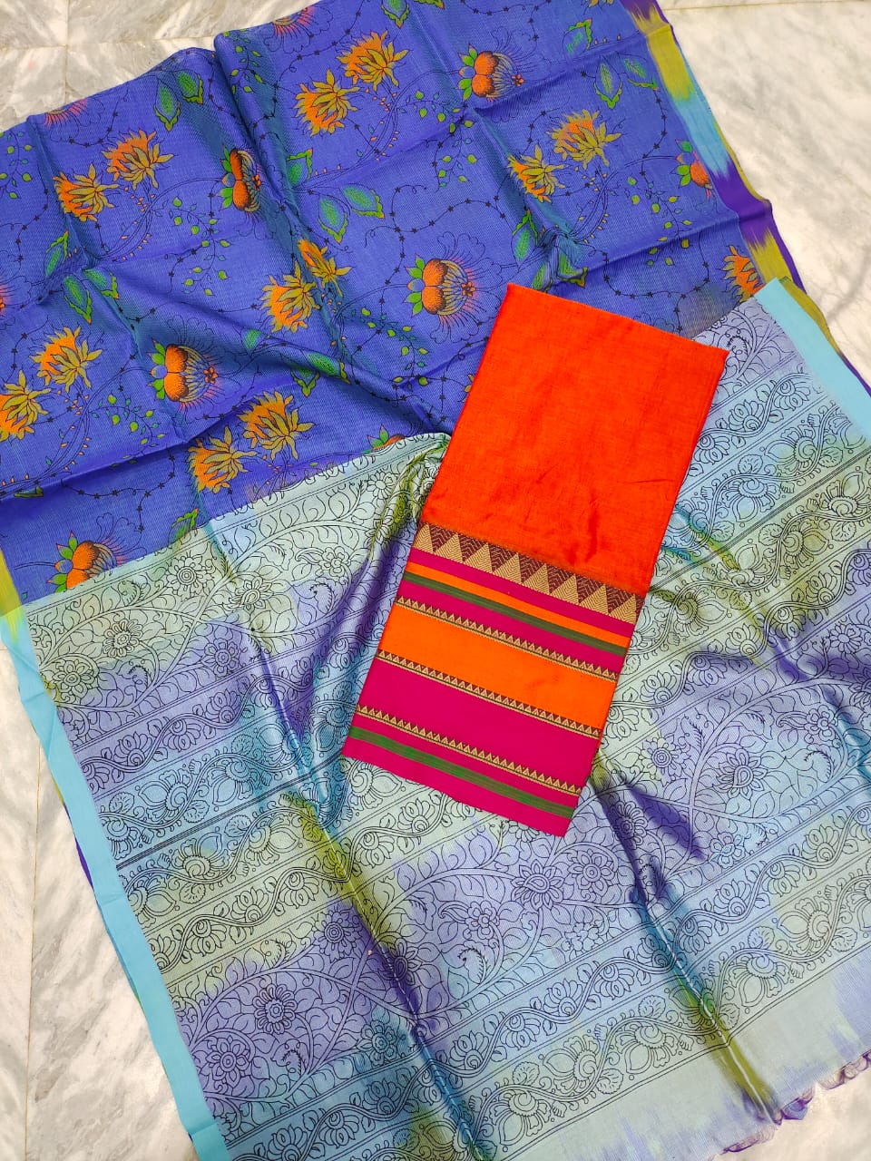 Mangalgiri cotton & pattu printed voni plain lehenga sets