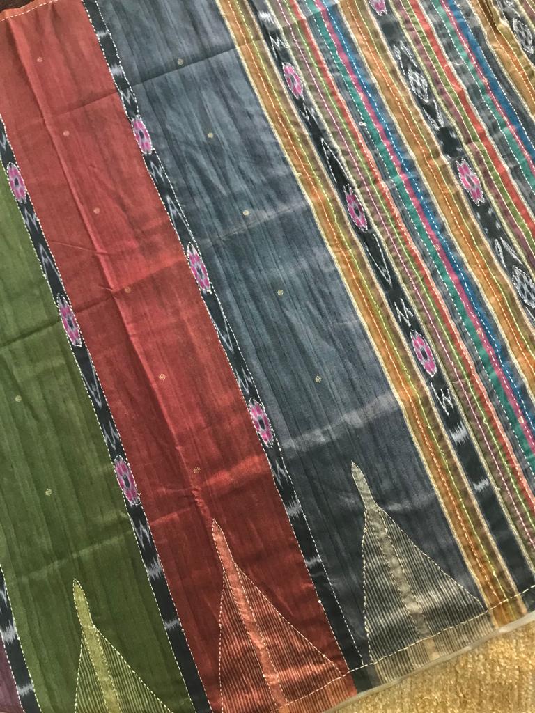 Matka tussar silk with kantha work saree