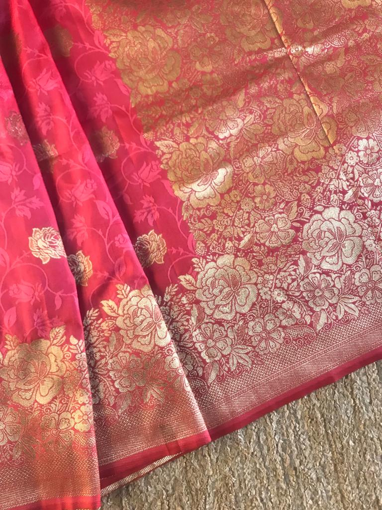 Mint green and soft pink katan banarasi silk saree