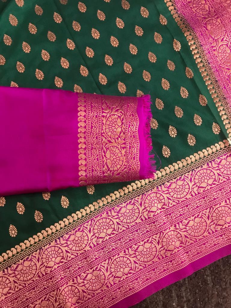 Matka Silk Mughal Motif Banarasi Saree With Vine Pattern Border | Exotic  India Art