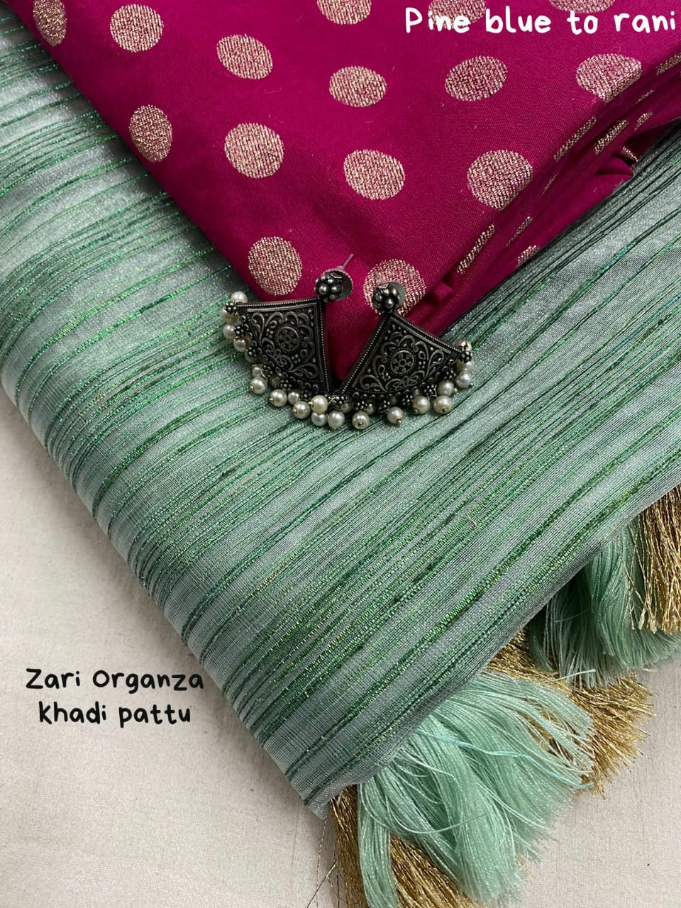 Organza silk with allover simple shiny zari slub with khadi pattu border saree - Vannamayil Fashions