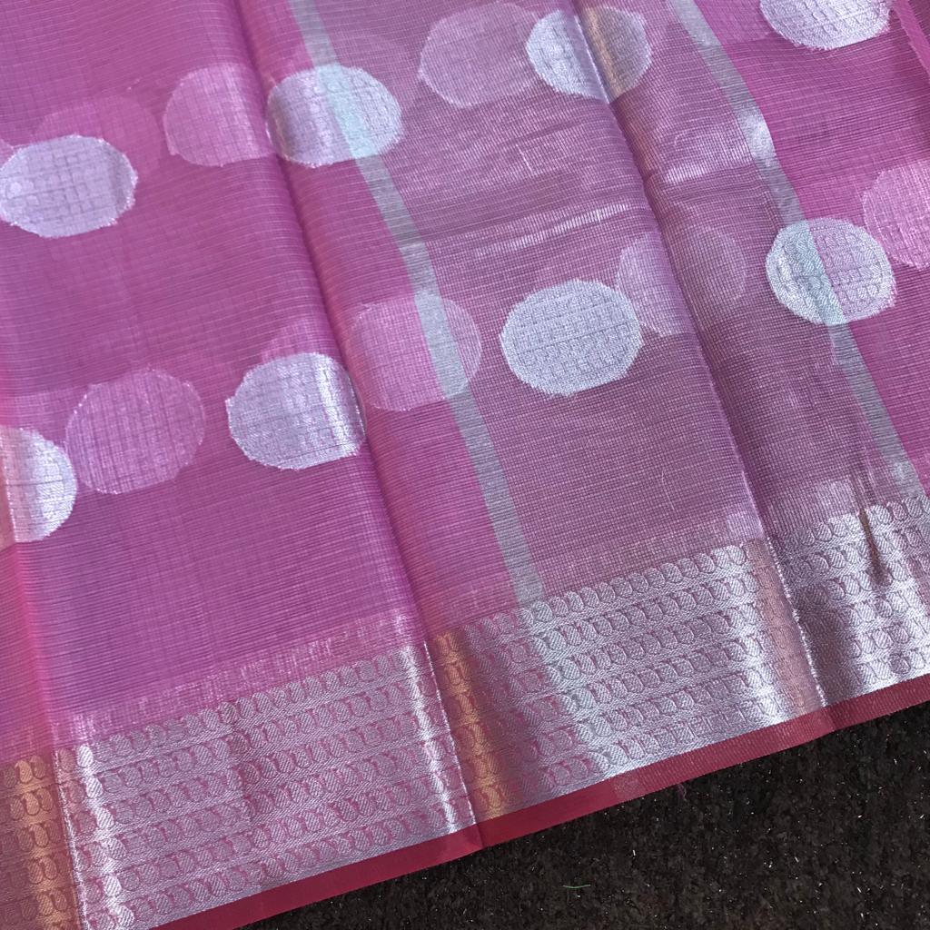 Pastel colours silver zari weaved rich and elegant banarasi silk kota saree - Vannamayil Fashions