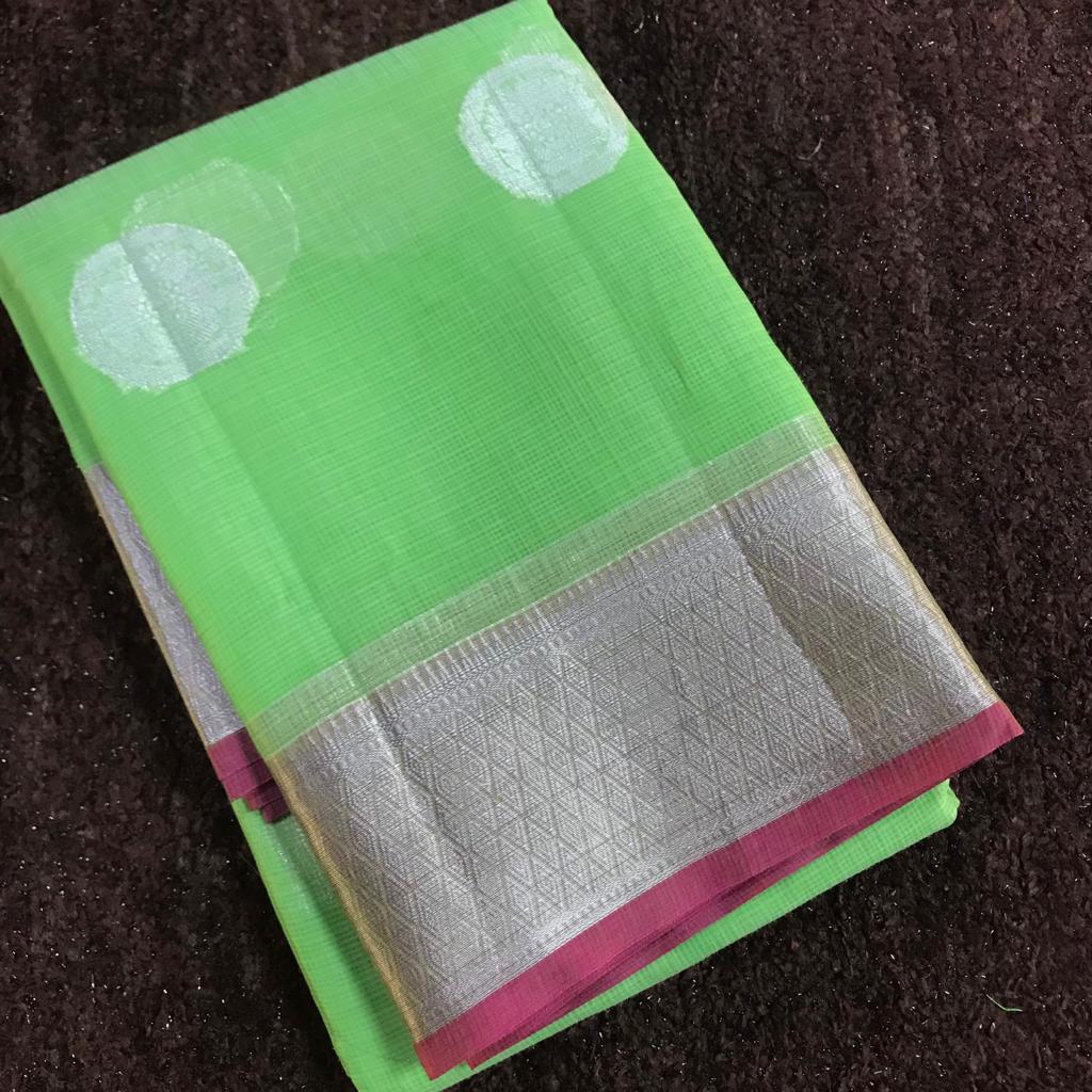 Pastel colours silver zari weaved rich and elegant banarasi silk kota saree - Vannamayil Fashions