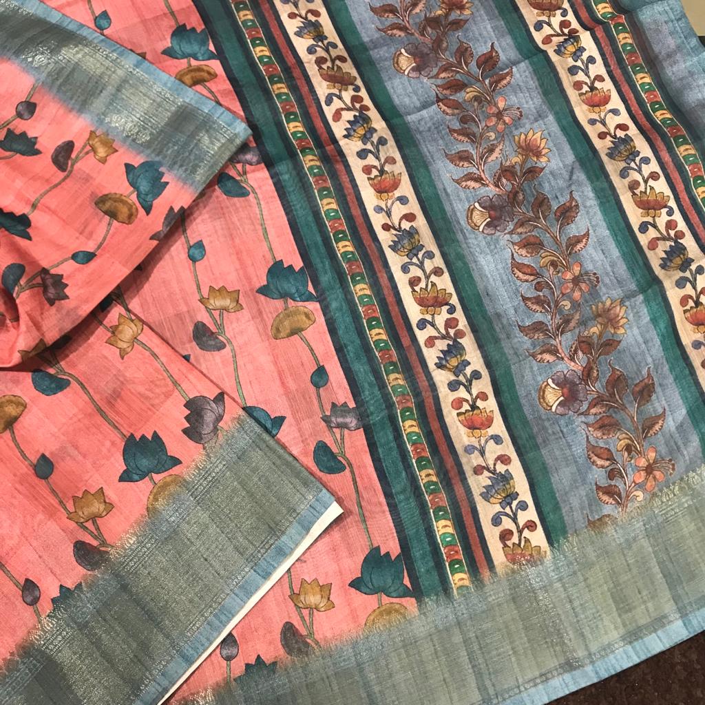 Mustard Yellow Woven Banarasi Tussar Silk Kalamkari Saree – Zari Banaras