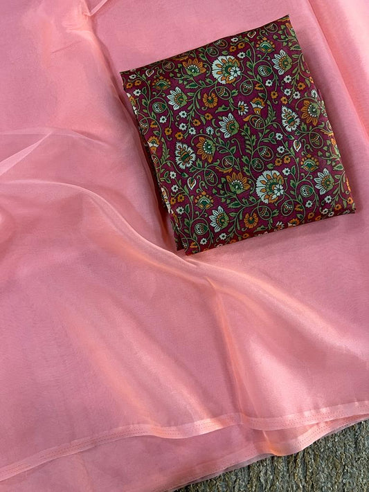 Plain organza silk saree