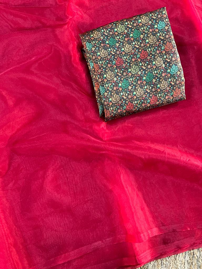 Plain organza silk saree