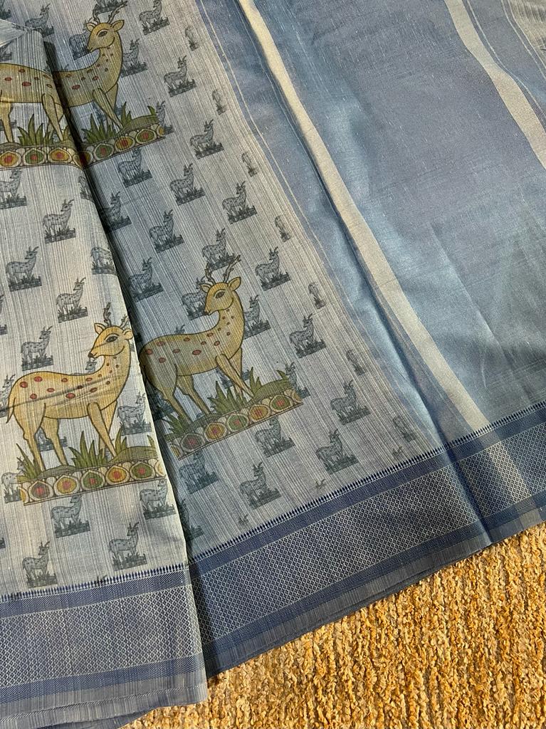 Printed semi tussar silk saree