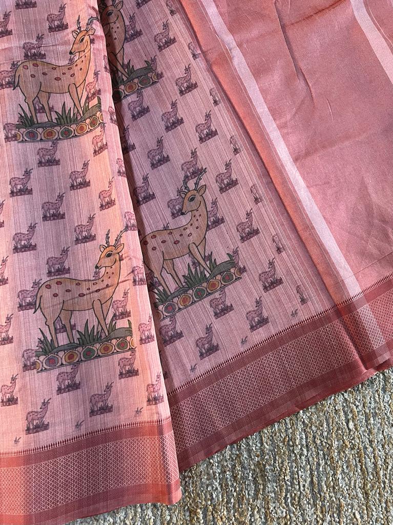 Printed semi tussar silk saree