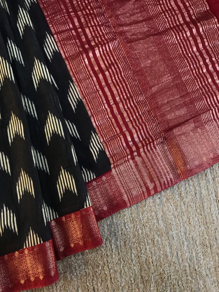 Printed viscose soft silk tissue lined pallu saree