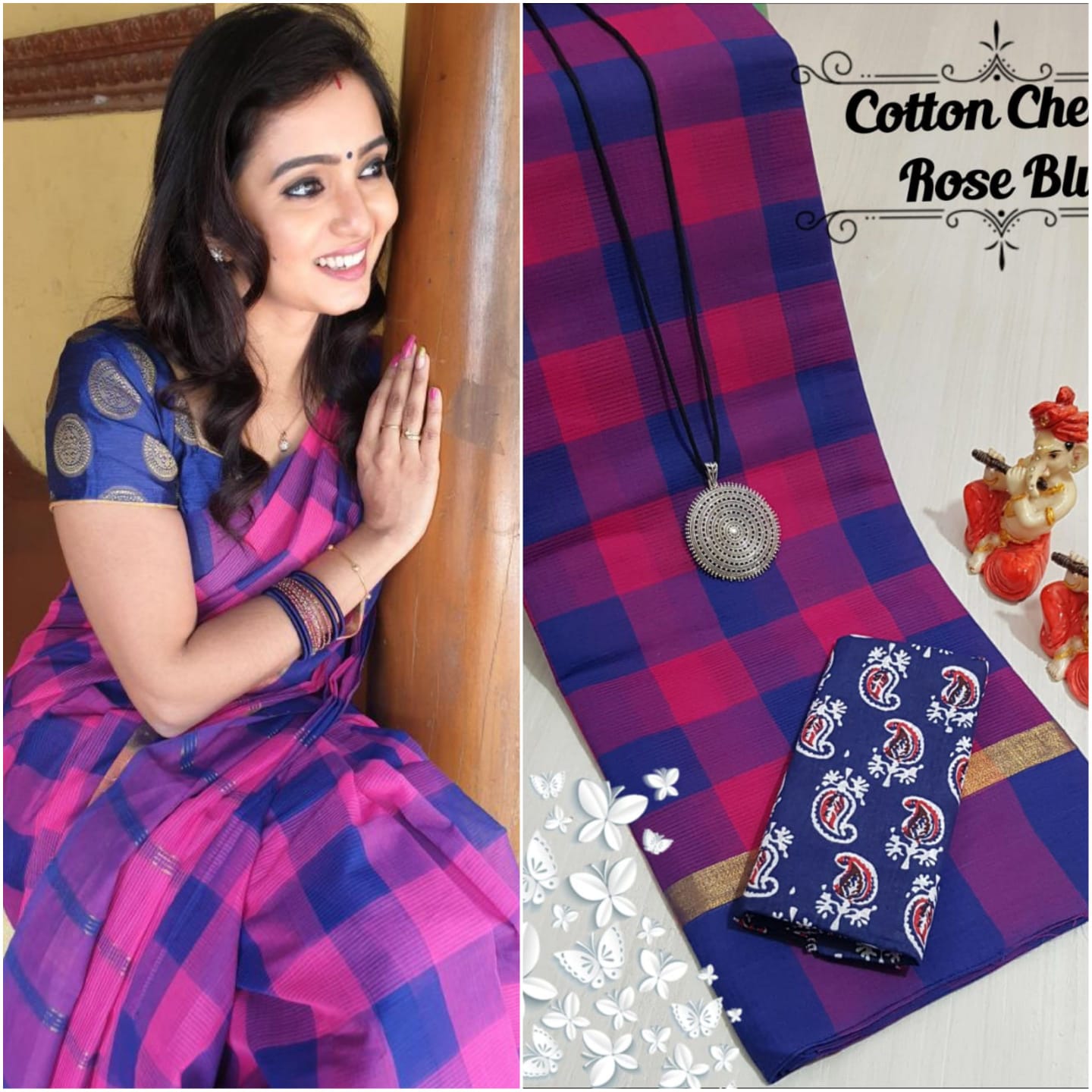 Pure cotton multi colors checked saree