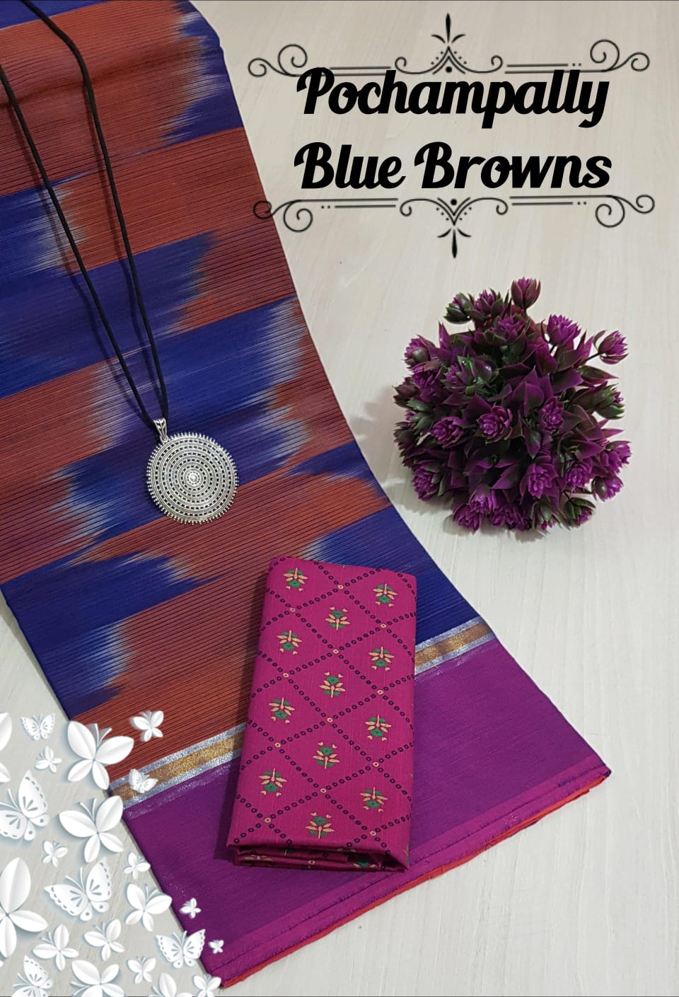Pink and blue Pochampally cotton – For Sarees