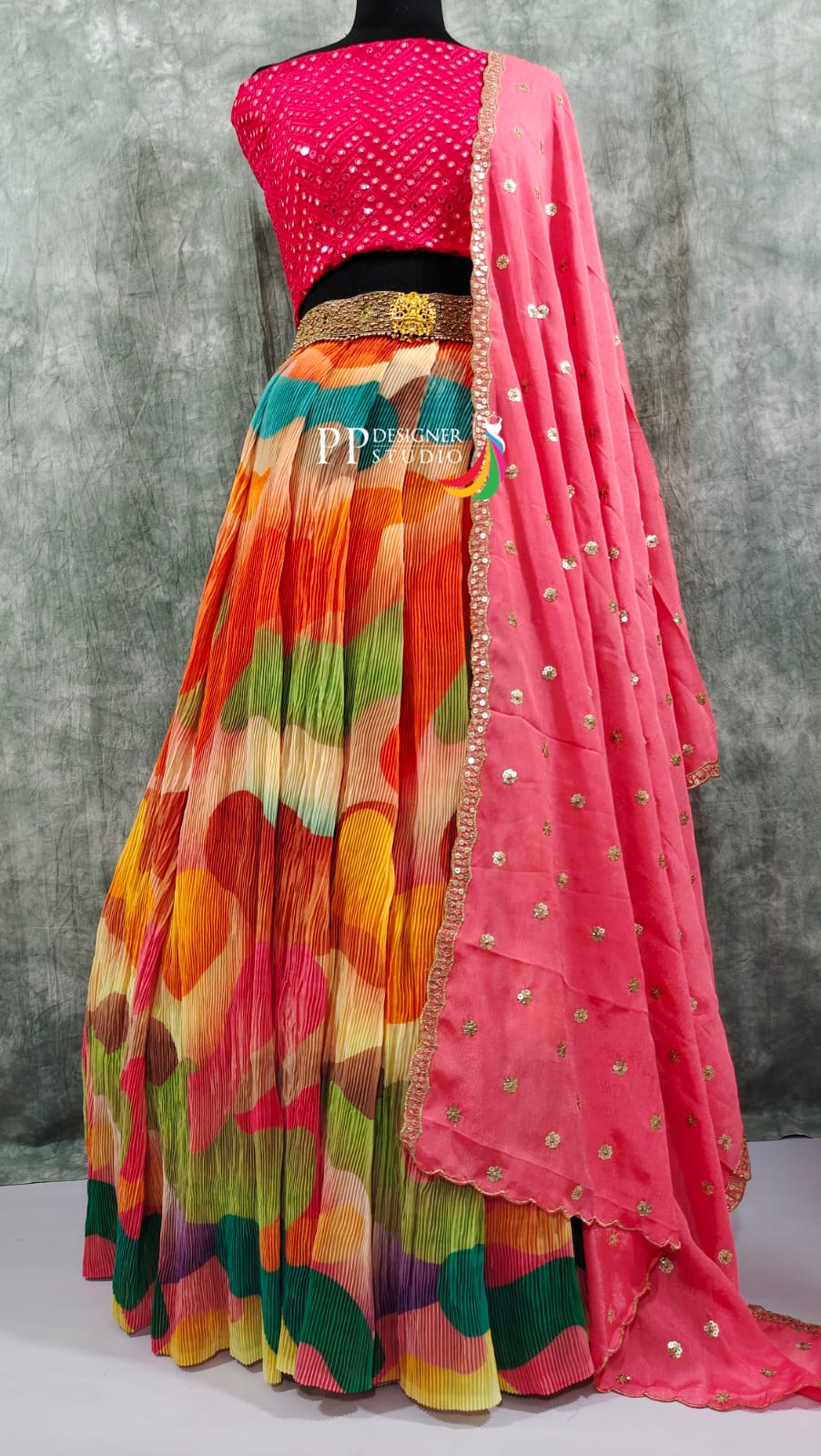 Pure handloom crush silk lehenga with multi color concept with gorgeous stripes
