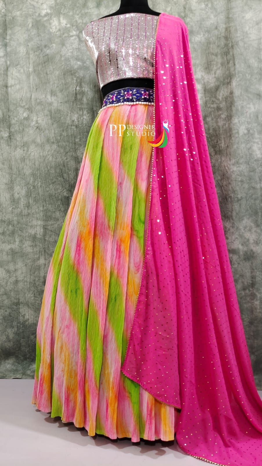 Pure handloom crush silk lehenga with multi color concept with gorgeous stripes