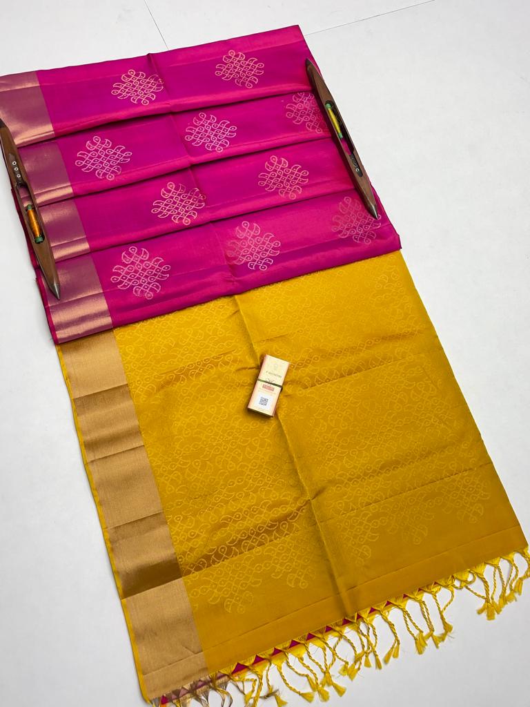 Pure handloom soft silk kolam designed saree