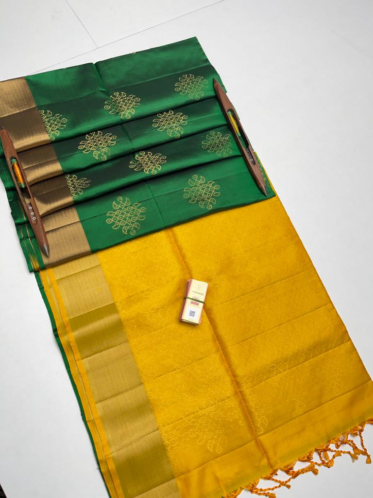 Pure handloom soft silk kolam designed saree