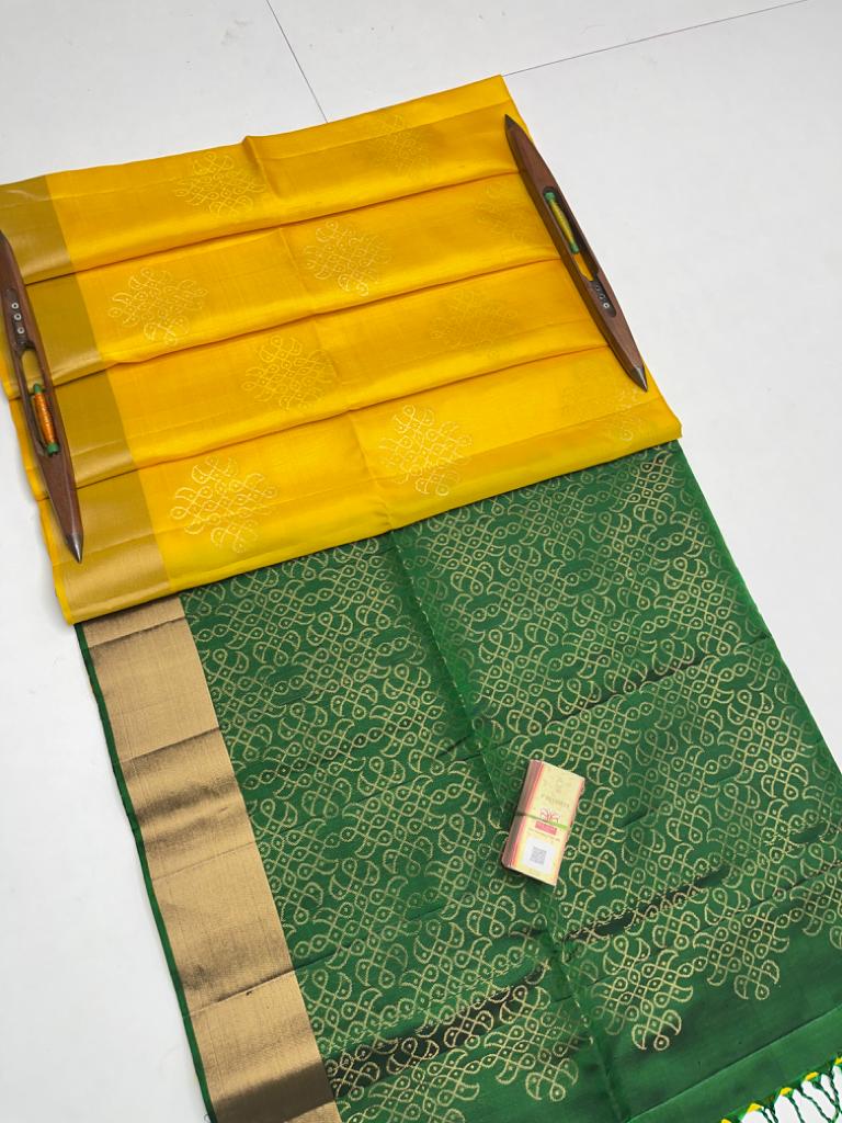 Pure handloom soft silk kolam designed saree