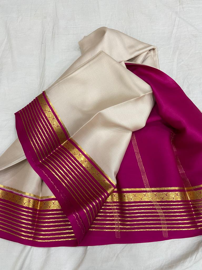 Brown Pure Wrinkle Mysore Crepe Silk Saree