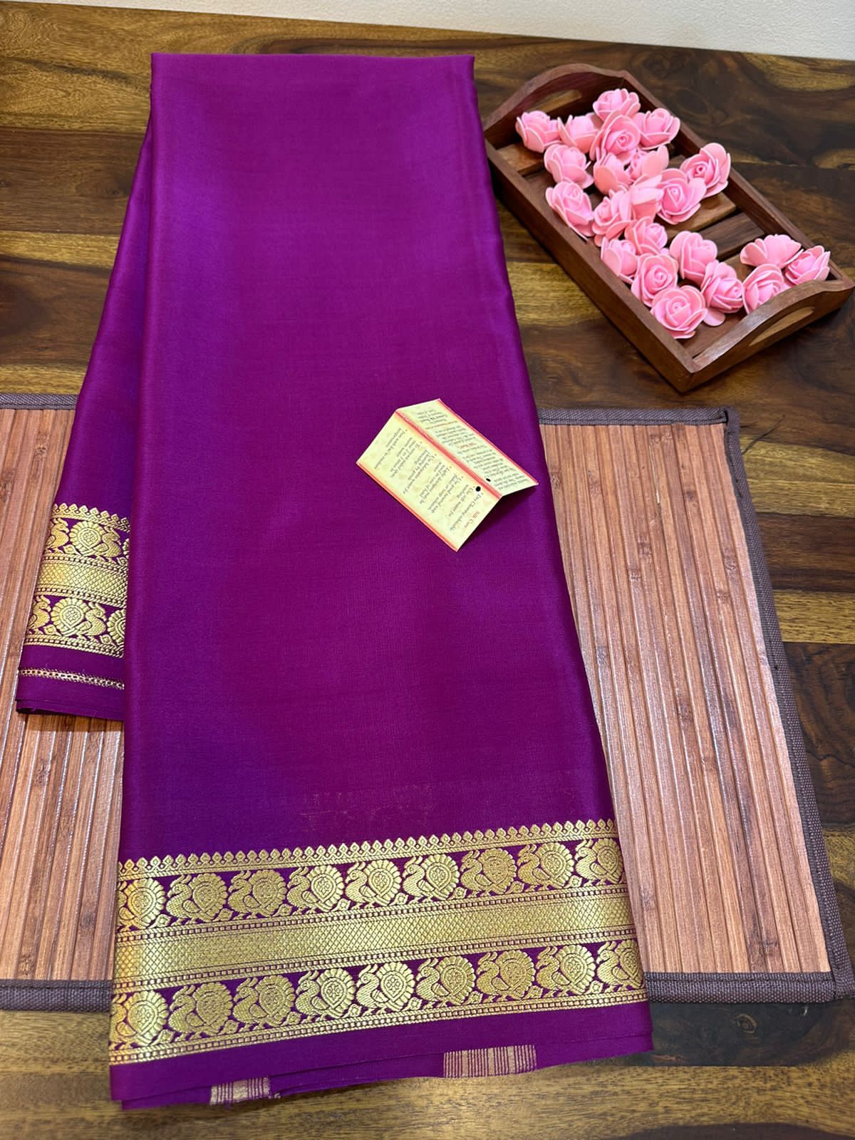 Pure mysore silk 100 gram thickness peacock border saree