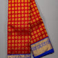 Pure silk handloom kanchipuram saree in red with royal blue saree