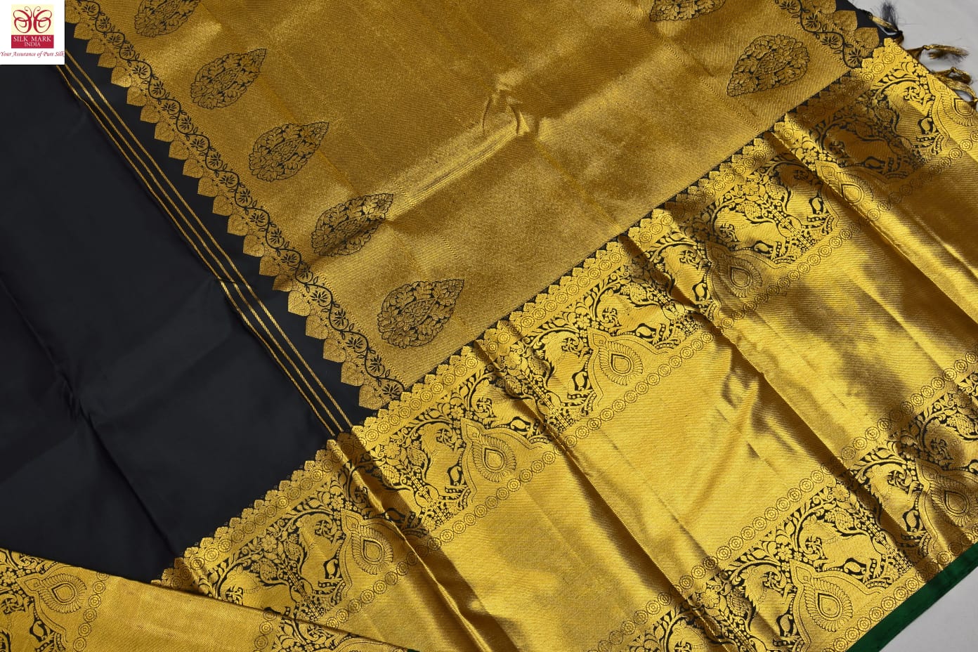 Pure silk kanchipuram black color plain saree
