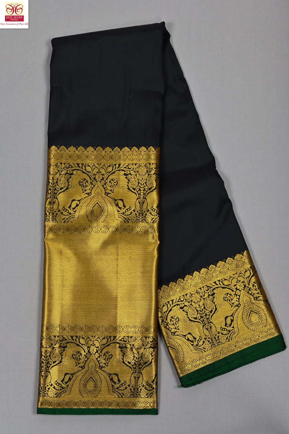 Pure silk kanchipuram black color plain saree