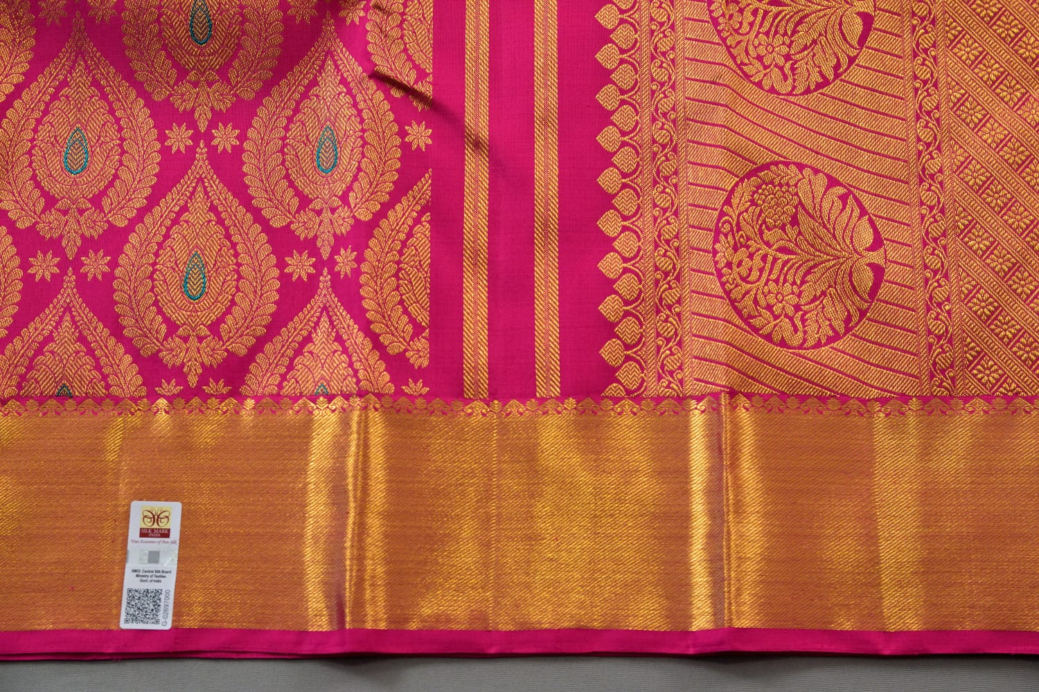 Pure silk kanchipuram rani pink color saree
