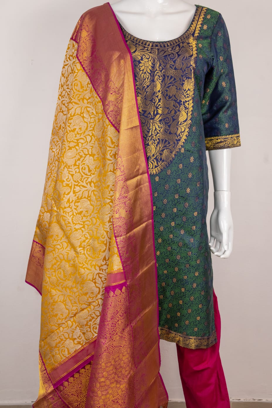 Yellow & Pink Bandhani Printed Mysore Silk Saree