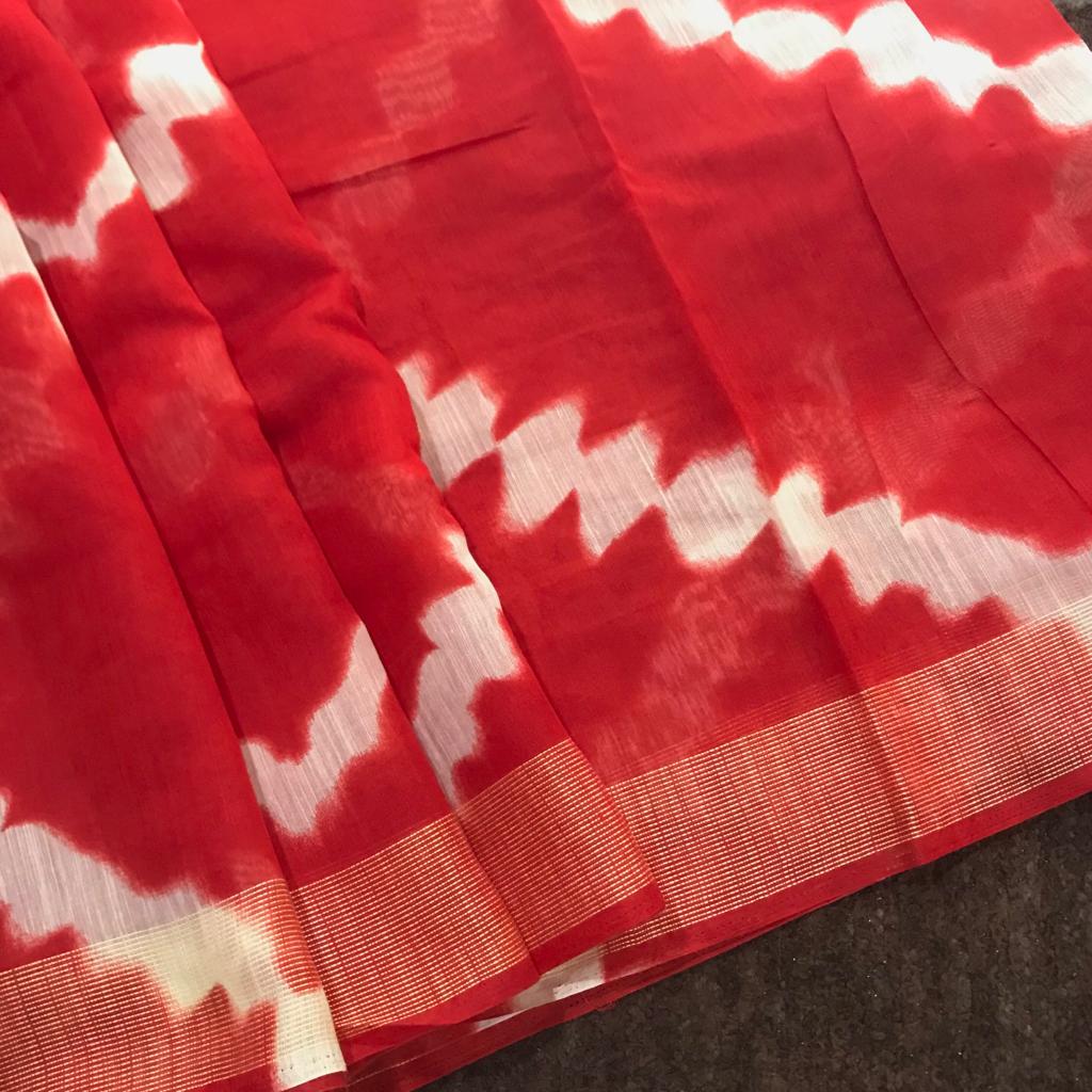 Purely hand processed tie and dye shibori feather feel soft cotton blended khadhi silk saree - Vannamayil Fashions