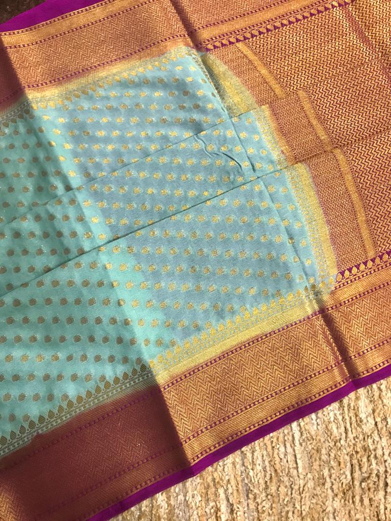 Sea Green Blue Banarasi Khaddi Georgette Saree,Indian Wedding Saree, Silk  Sarees, Bridal Sarees