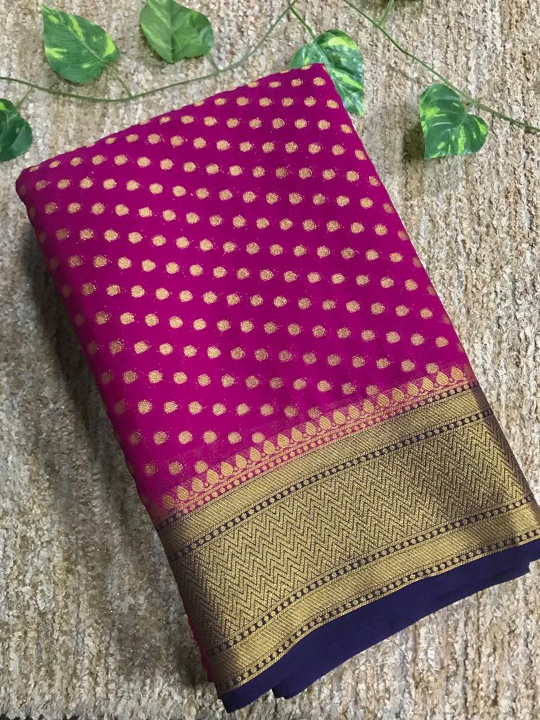 Trendy Moss Chiffon Mysore Saree at Rs.750/Piece in chennai offer by Sai  Fashions