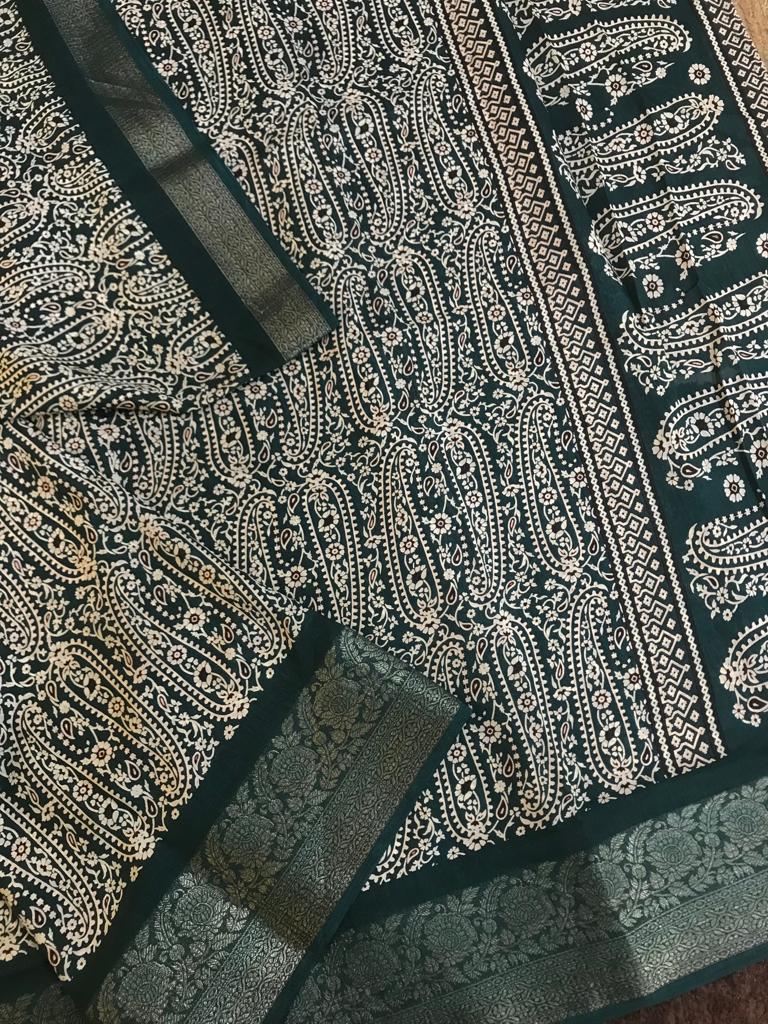 Silky crepe fabric with rich banarasi border saree