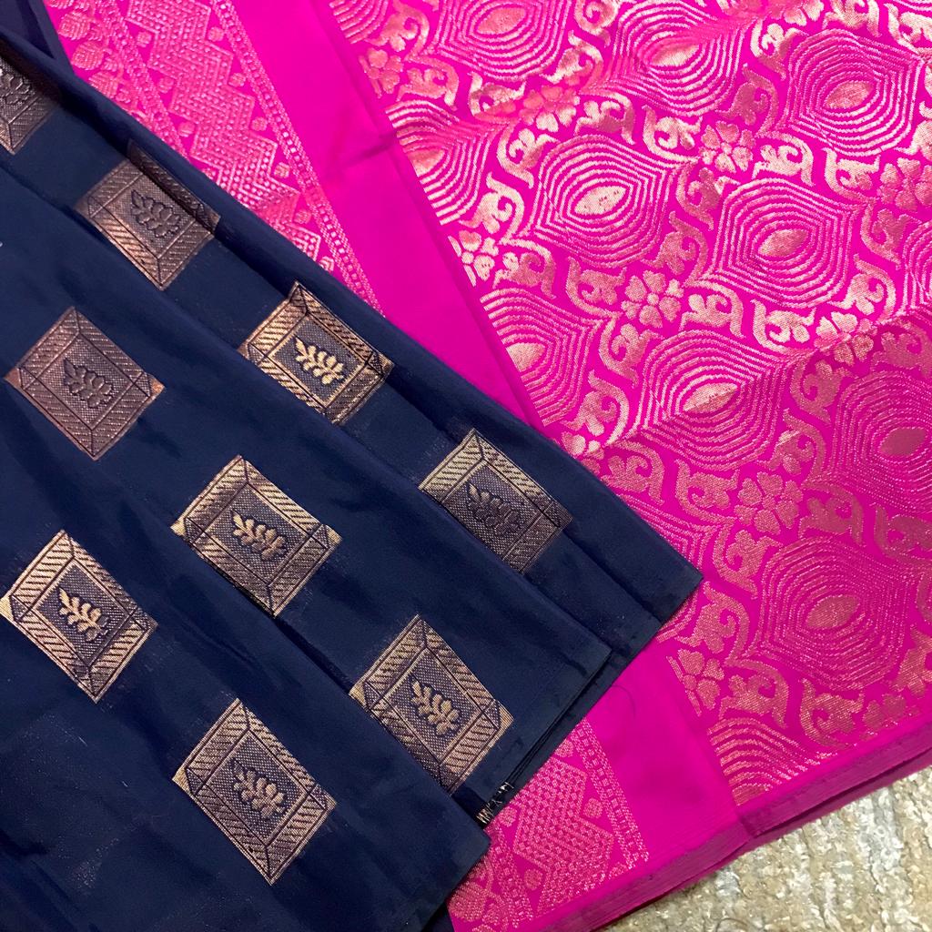 Soft and silky purely hand woven lite and flowy premium shiny cotton silk saree - Vannamayil Fashions