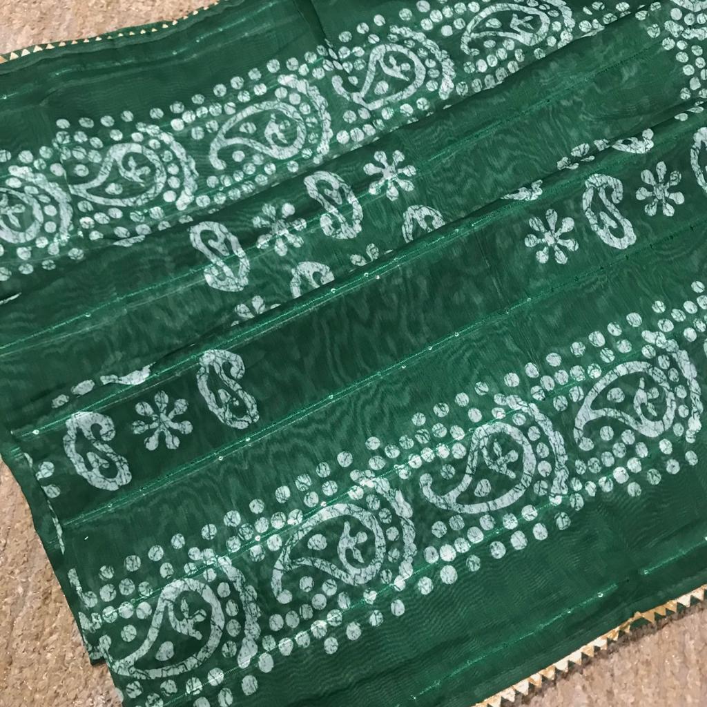 Prepossessing Green Bandhej With Gota Patti Border Wrap In One Minute