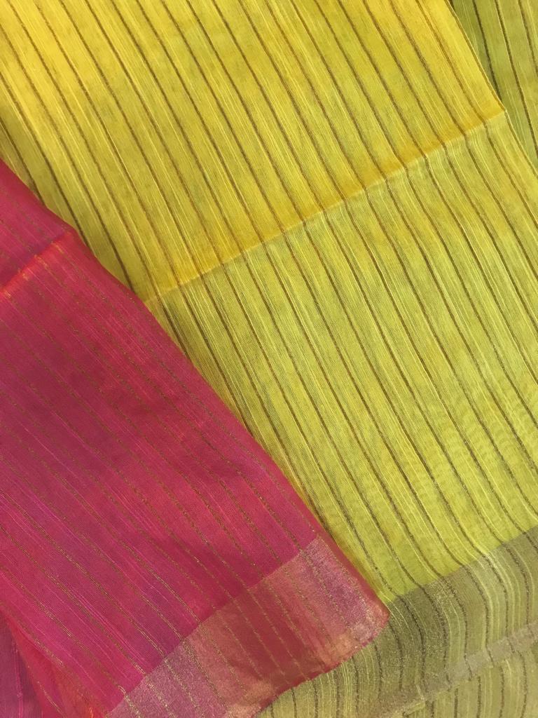 Striped handwoven bhagalpuri tussar cotton silk saree