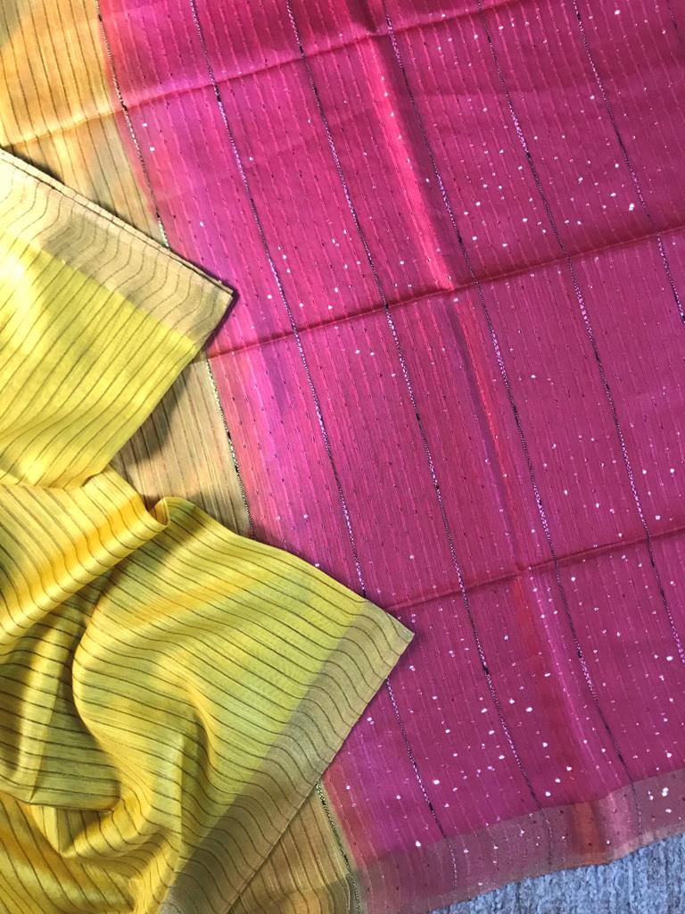 Striped handwoven bhagalpuri tussar cotton silk saree