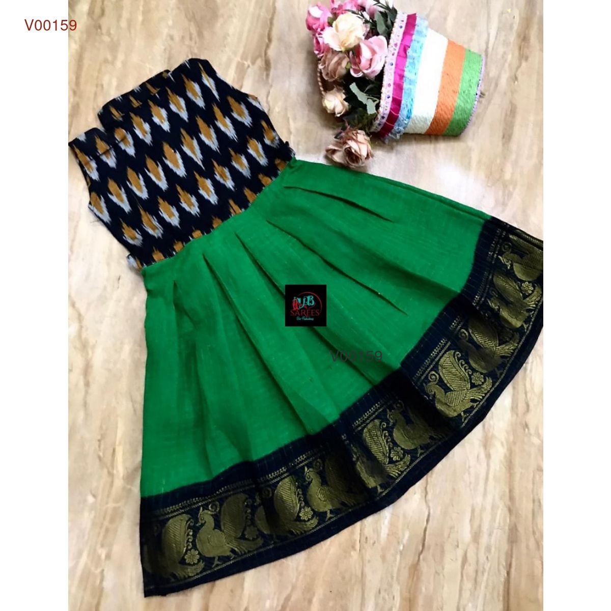 0- 14 years sungudi cotton with ikkat frock