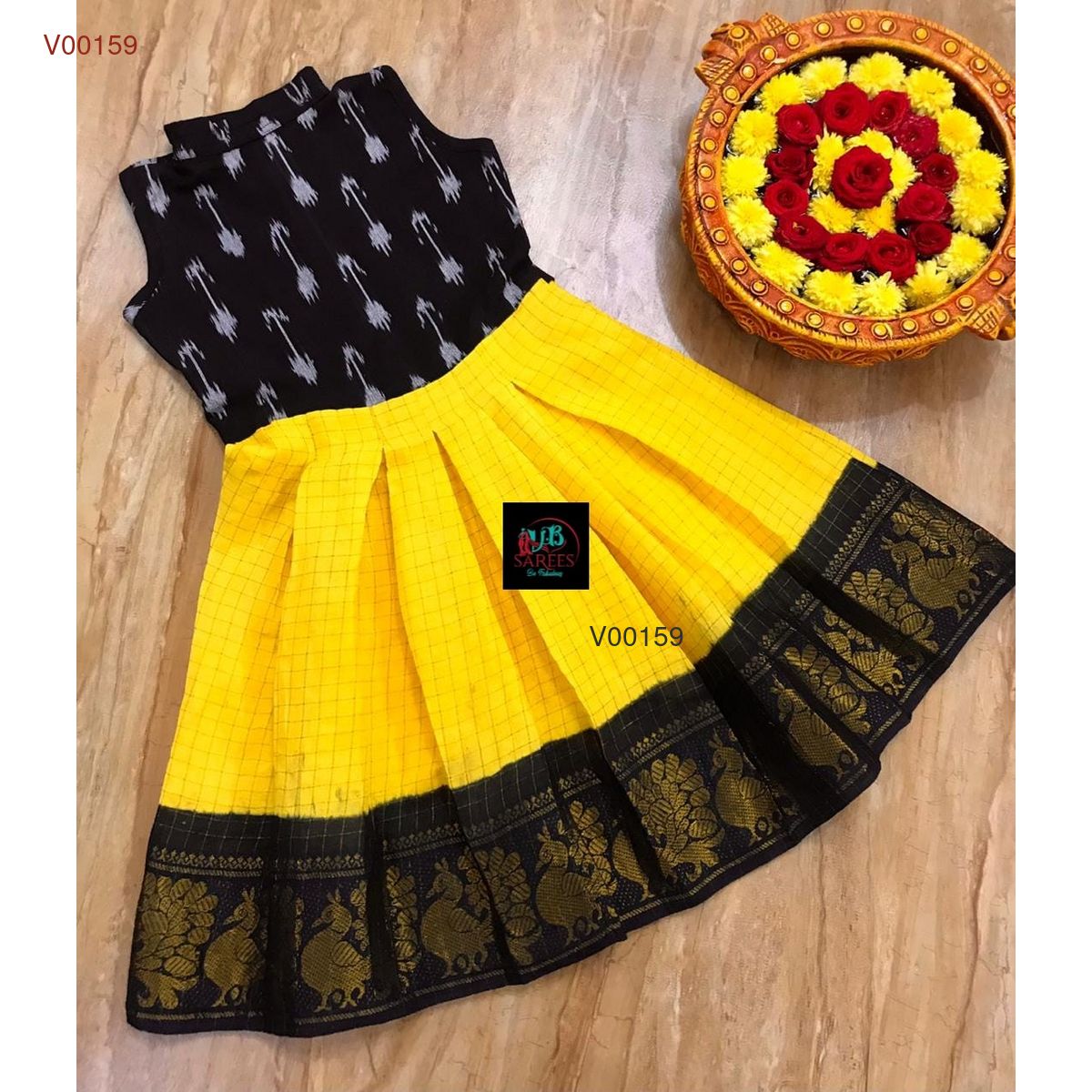 0 - 14 years sungudi cotton with ikkat frock