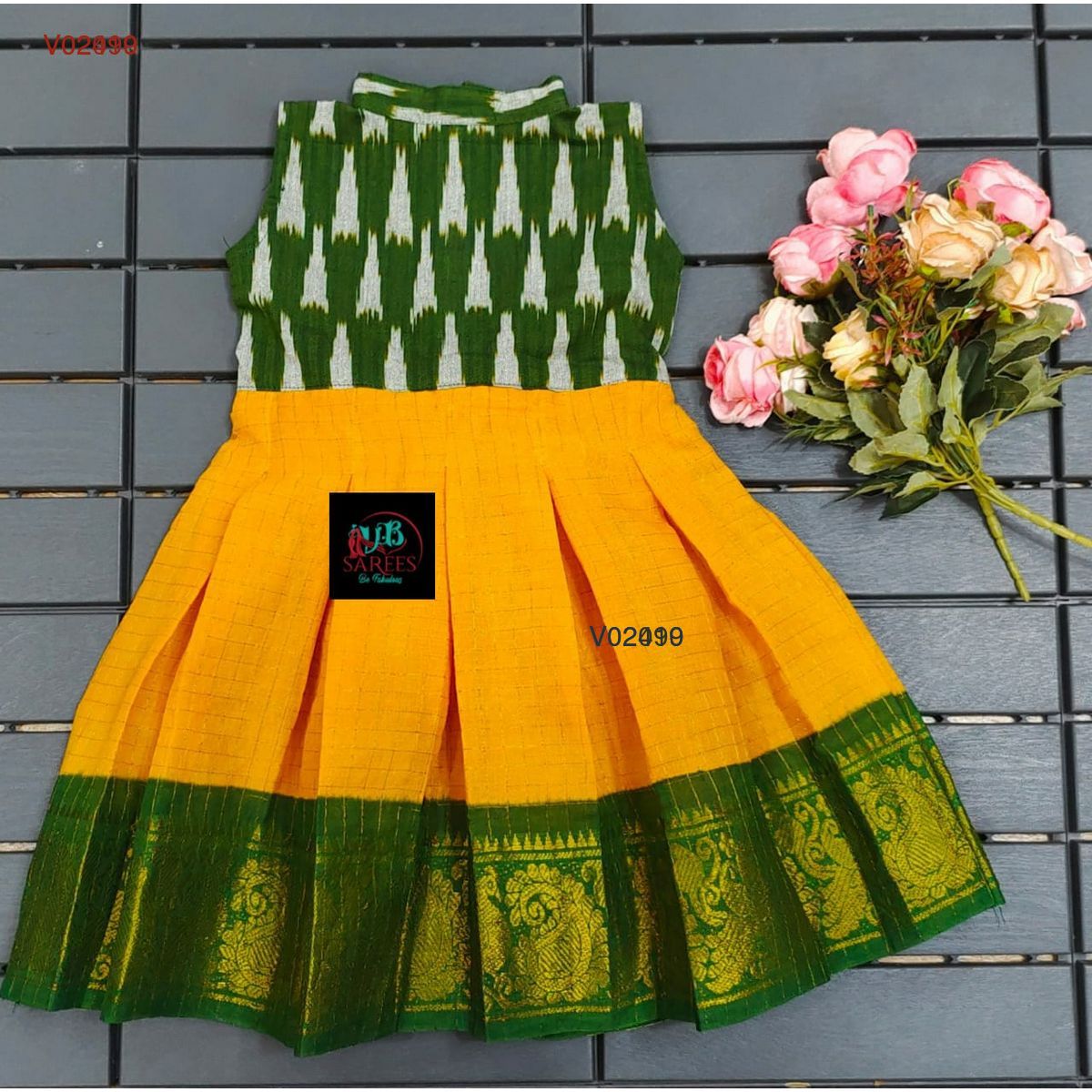 0 - 14 years sungudi cotton with ikkat frock