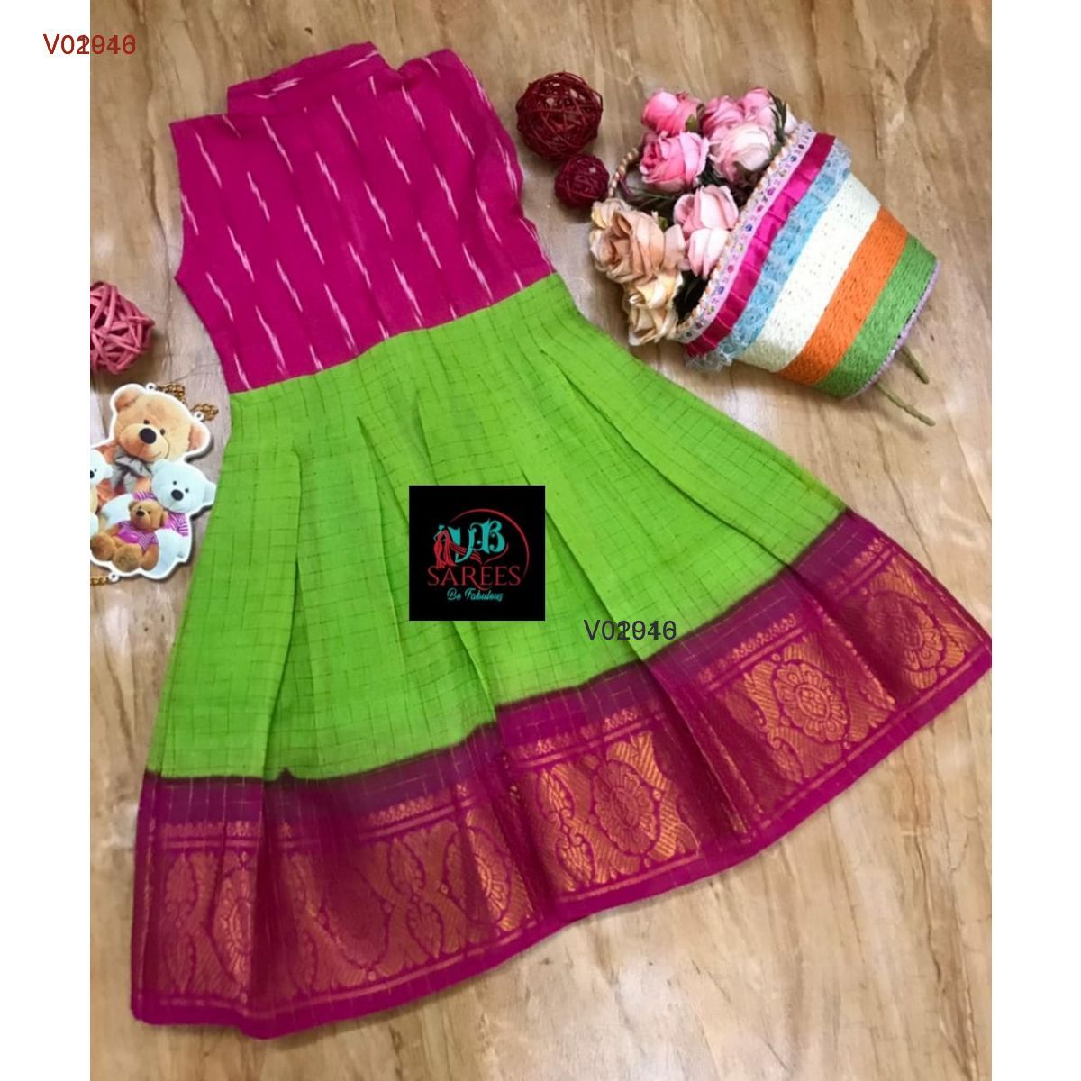 0 - 14 years sungudi cotton with ikkat frock